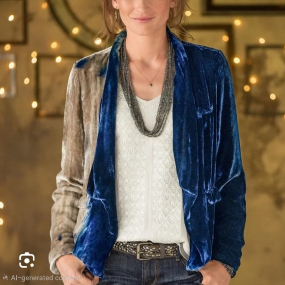 Chaser Velvet Dip Dye Blazer Blue Champagne Silk Blend Open Front - Picture 1 of 9